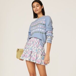 Love Shack Fancy Large Fair Isle Sweater Blue Pink Cotton Blend Long Sleeves XS